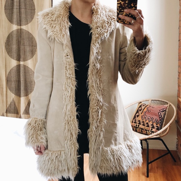 Vintage Penny Lane Suede Fur Trim Coat 